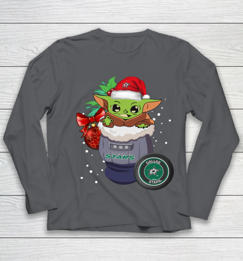 Dallas Stars Christmas Baby Yoda Star Wars Funny Happy NHL Youth Long Sleeve 8
