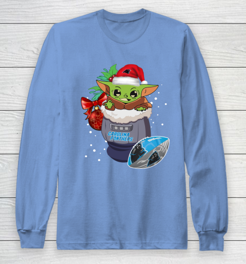 Carolina Panthers Christmas Baby Yoda Star Wars Funny Happy NFL Long Sleeve T-Shirt 11