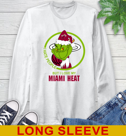 Miami Heat NBA Christmas Grinch I Hate People But I Love My Favorite Basketball Team Long Sleeve T-Shirt