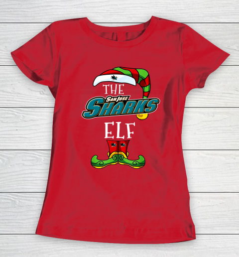San Jose Sharks Christmas ELF Funny NHL Women's T-Shirt 9