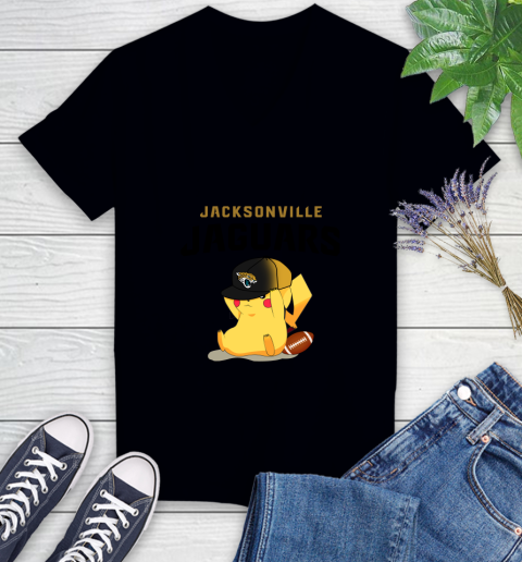 NFL Pikachu Football Sports Jacksonville Jaguars Women's V-Neck T-Shirt 2