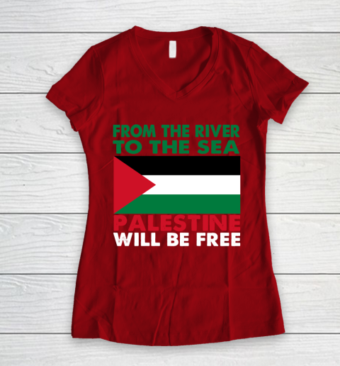 From The River To The Sea Palestine Will Be Free Women's V-Neck T-Shirt 8