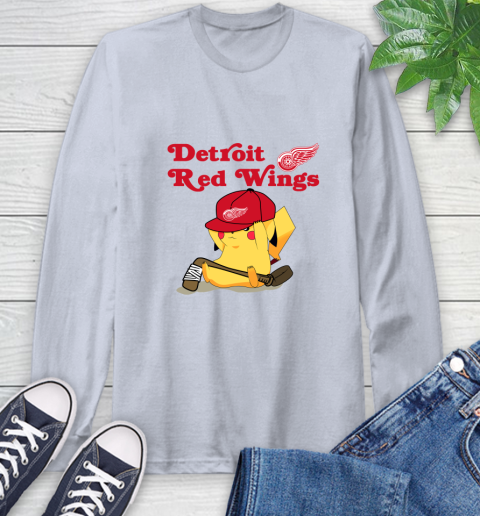 NHL Pikachu Hockey Sports Detroit Red Wings Long Sleeve T-Shirt 6