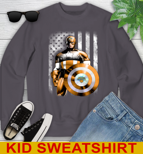 New York Knicks NBA Basketball Captain America Marvel Avengers American Flag Shirt Youth Sweatshirt 5