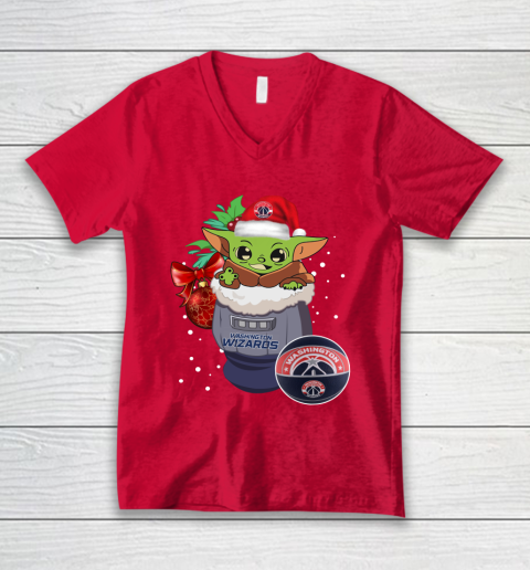 Washington Wizards Christmas Baby Yoda Star Wars Funny Happy NBA V-Neck T-Shirt 7