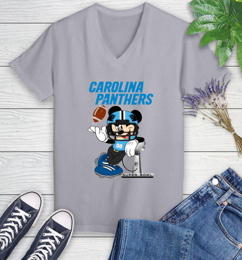 NFL Carolina Panthers Mickey Mouse Disney Super Bowl Football T Shirt Women's V-Neck T-Shirt 4