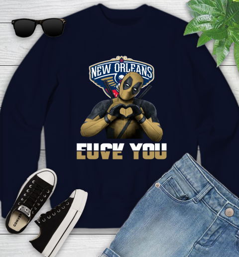 NBA New Orleans Pelicans Deadpool Love You Fuck You Basketball Sports Youth Sweatshirt 2