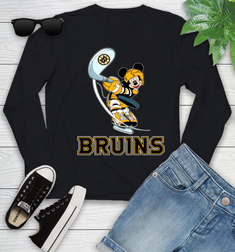 NHL Hockey Boston Bruins Cheerful Mickey Mouse Shirt Youth Long Sleeve