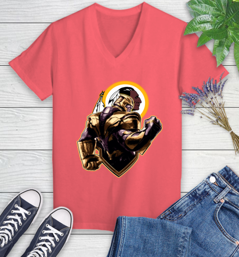 NFL Thanos Avengers Endgame Football Sports Washington Redskins Women's V-Neck T-Shirt 6