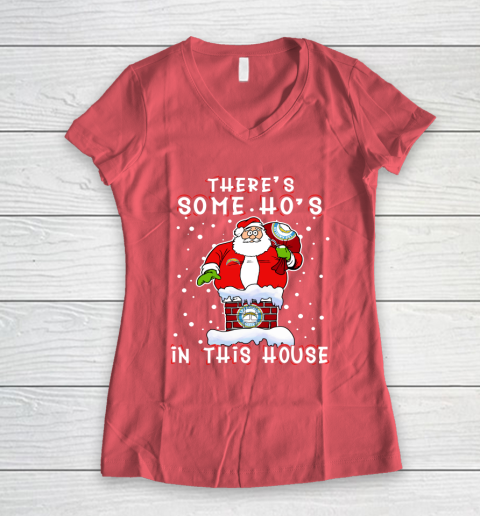 Los Angeles Chargers Christmas There Is Some Hos In This House Santa Stuck In The Chimney NFL Women's V-Neck T-Shirt 4