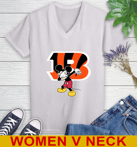 Cincinnati Bengals NFL Football Dabbing Mickey Disney Sports Women's V-Neck T-Shirt