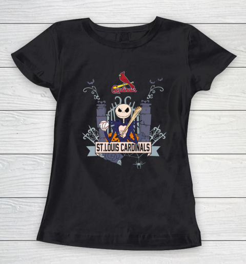 MLB St.Louis Cardinals Baseball Jack Skellington Halloween Women's T-Shirt