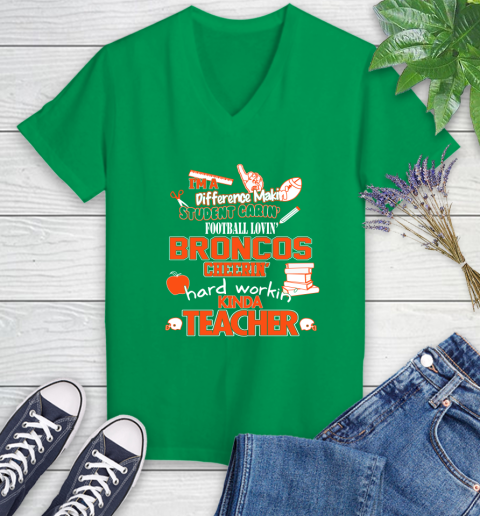 Denver Broncos NFL I'm A Difference Making Student Caring Football Loving Kinda Teacher Women's V-Neck T-Shirt 5