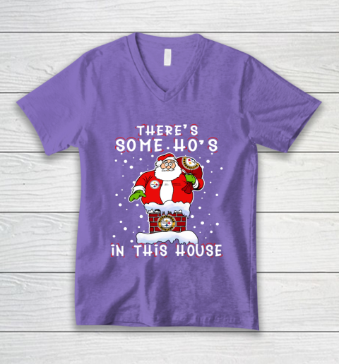 Pittsburgh Steelers Christmas There Is Some Hos In This House Santa Stuck In The Chimney NFL V-Neck T-Shirt 8