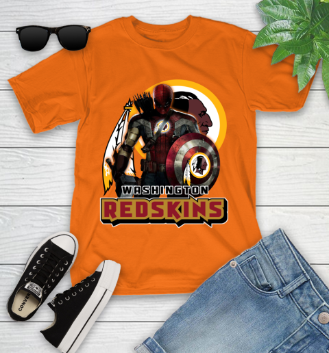 NFL Captain America Thor Spider Man Hawkeye Avengers Endgame Football Washington Redskins Youth T-Shirt 7