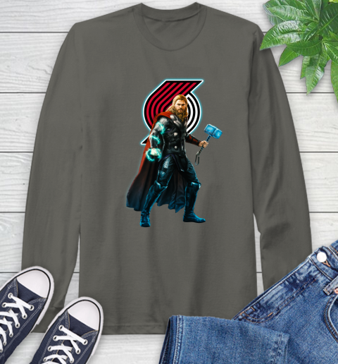 NBA Thor Avengers Endgame Basketball Portland Trail Blazers Long Sleeve T-Shirt 8