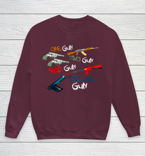 One Gun Two Gun Red Gun Blue Gun Funny Youth Sweatshirt 12