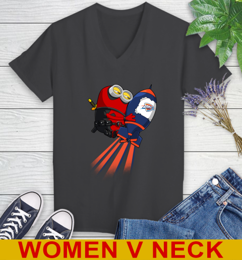 NBA Basketball Oklahoma City Thunder Deadpool Minion Marvel Shirt Women's V-Neck T-Shirt 8