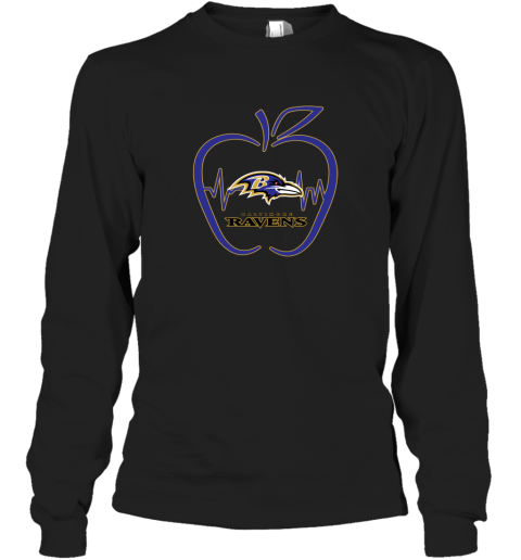 Apple Heartbeat Teacher Symbol Baltimore Ravens Long Sleeve T-Shirt
