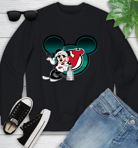 NHL New Jersey Devils Stanley Cup Mickey Mouse Disney Hockey T Shirt Youth Sweatshirt 2