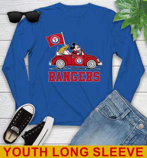 MLB Baseball Texas Rangers Pluto Mickey Driving Disney Shirt Youth Long Sleeve 10