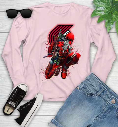 NBA Deadpool Marvel Comics Sports Basketball Portland Trail Blazers Youth Long Sleeve 10