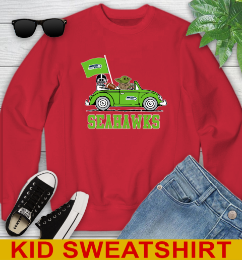 NFL Football Seattle Seahawks Darth Vader Baby Yoda Driving Star Wars Shirt Youth Sweatshirt 8