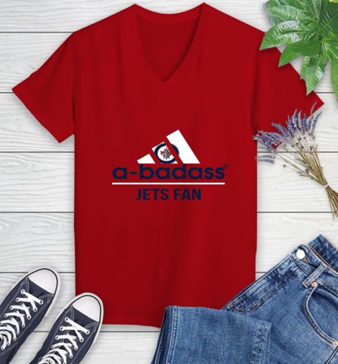 NHL A Badass Winnipeg Jets Fan Adidas Hockey Sports Women's V-Neck T-Shirt 11