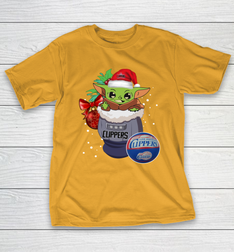 LA Clippers Christmas Baby Yoda Star Wars Funny Happy NBA T-Shirt 4