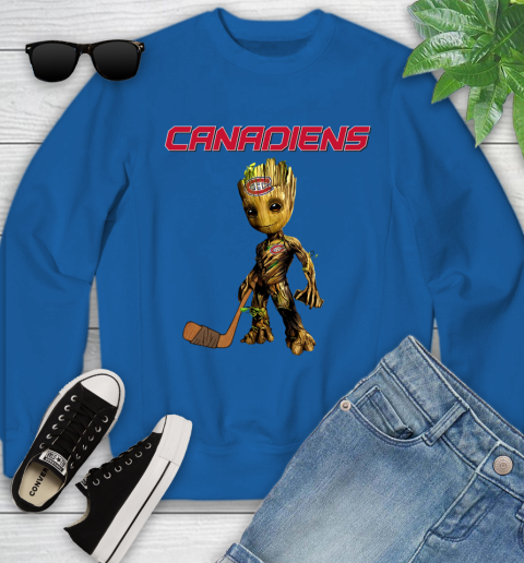 Montreal Canadiens NHL Hockey Groot Marvel Guardians Of The Galaxy Youth Sweatshirt 8