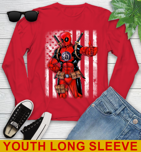 MLB Baseball San Diego Padres Deadpool American Flag Shirt Youth Long Sleeve 11
