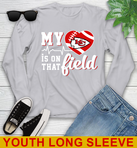 NFL My Heart Is On That Field Football Sports Kansas City Chiefs Youth Long Sleeve 5