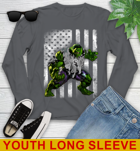 Chicago White Sox Hulk Marvel Avengers MLB Baseball American Flag Youth Long Sleeve 9