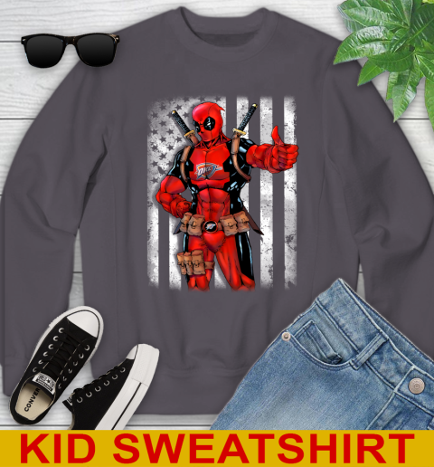 NBA Basketball Oklahoma City Thunder Deadpool American Flag Shirt Youth Sweatshirt 5