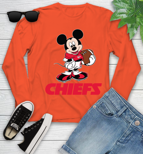 NFL Football Kansas City Chiefs Cheerful Mickey Mouse Shirt Youth Long Sleeve 4