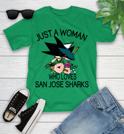 NHL Just A Woman Who Loves San Jose Sharks Hockey Sports Youth T-Shirt 3