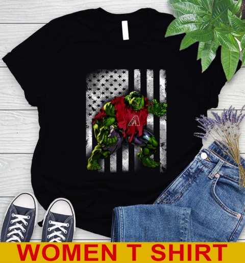 Arizona Diamondbacks Hulk Marvel Avengers MLB Baseball American Flag Women's T-Shirt