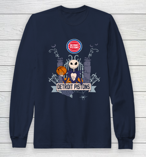 NBA Detroit Pistons Basketball Jack Skellington Halloween Long Sleeve T-Shirt 2
