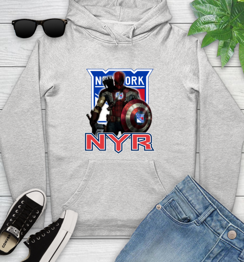 NHL Captain America Thor Spider Man Hawkeye Avengers Endgame Hockey New York Rangers Youth Hoodie
