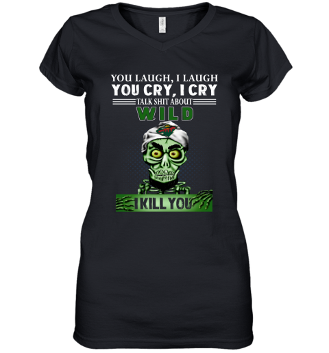 NHL Talk Shit About Minnesota Wild I Kill You Achmed The Dead Terrorist Jeffrey Dunham Hockey OVsEuD8jnmp women v neck t shirt 39 95 151514 front black