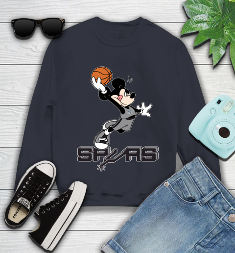 NBA Basketball San Antonio Spurs Cheerful Mickey Mouse Shirt Youth Sweatshirt 3
