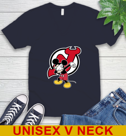 New Jersey Devils NHL Hockey Dabbing Mickey Disney Sports V-Neck T-Shirt 3