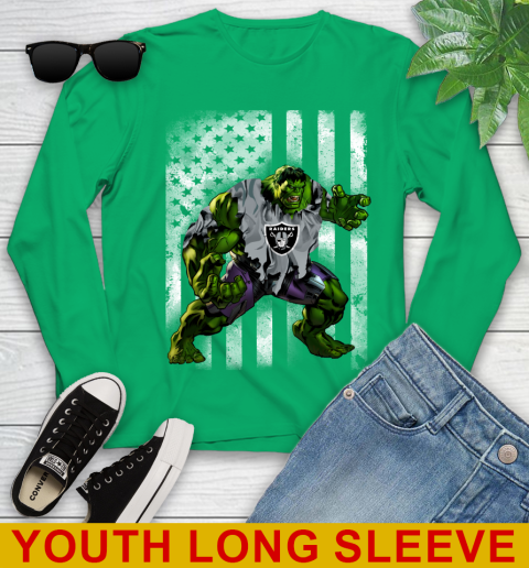 Oakland Raiders Hulk Marvel Avengers NFL Football American Flag Youth Long Sleeve 7