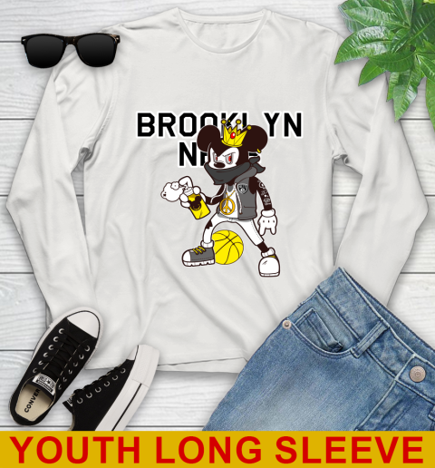 Brooklyn Nets NBA Basketball Mickey Peace Sign Sports Youth Long Sleeve 12