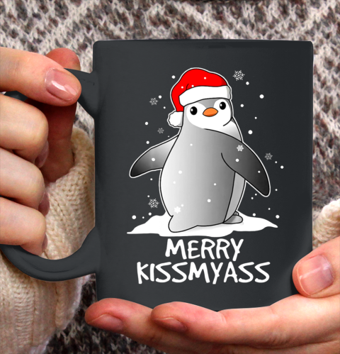 Funny Penguin Merry Kissmyass Christmas Ceramic Mug 11oz