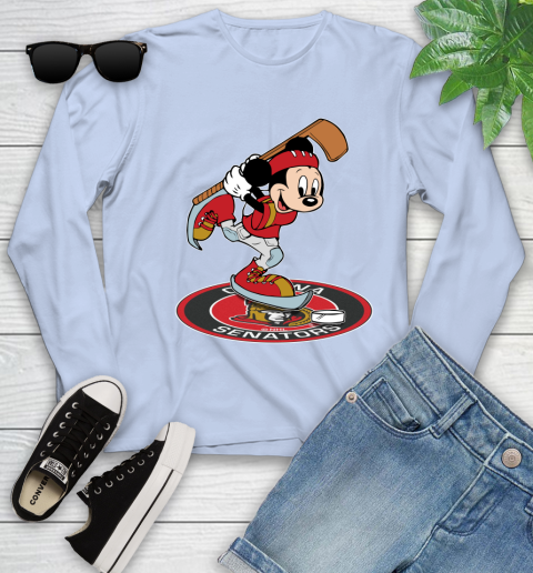 NHL Hockey Ottawa Senator Cheerful Mickey Disney Shirt Youth Long Sleeve 9