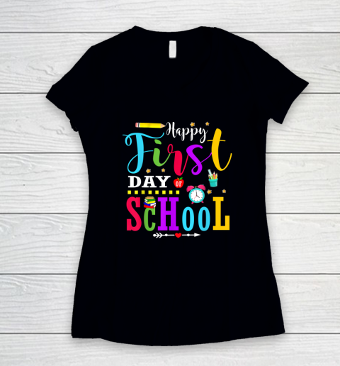 Back To School Teacher Student Happy First Day Of School Women's V-Neck T-Shirt