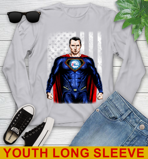 NBA Basketball Philadelphia 76ers Superman DC Shirt Youth Long Sleeve - Image 6
