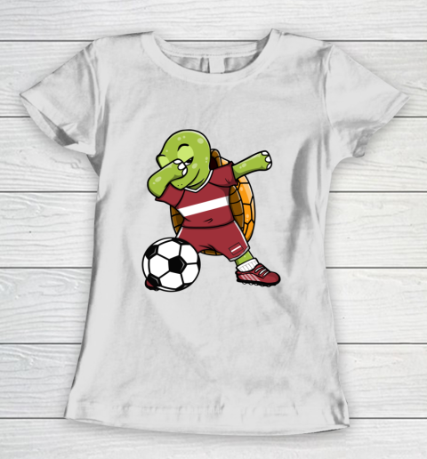 Dabbing Turtle Latvia Soccer Fans Jersey Latvian Football Women's T-Shirt