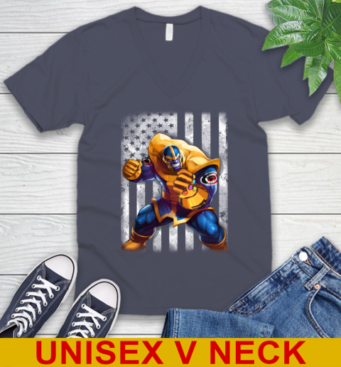 NHL Hockey Carolina Hurricanes Thanos Marvel American Flag Shirt V-Neck T-Shirt 7